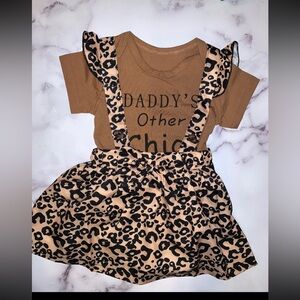 Leopard Suspender Skirt & Brown Graphic Tee Set